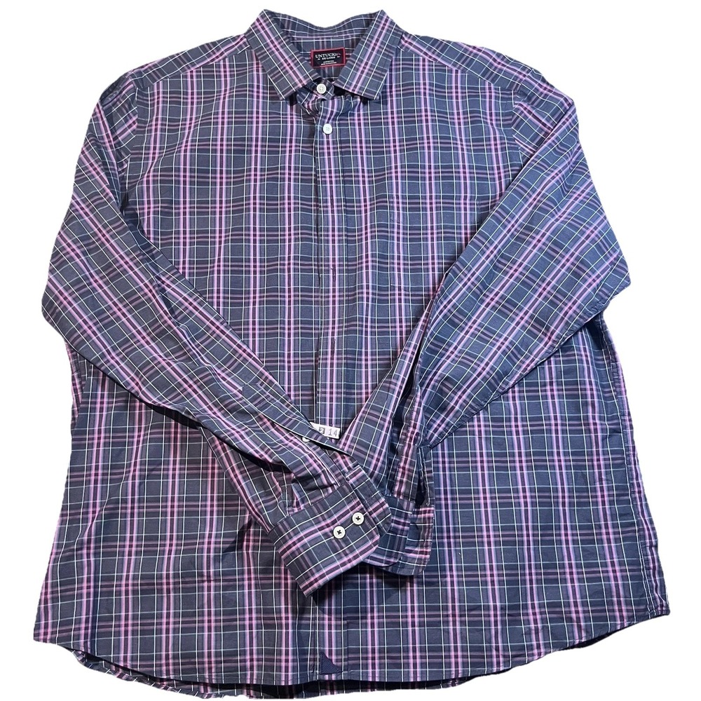 Untuckit Men's Sarmassa 2XL Navy Plaid Button Down Casual EUC‎